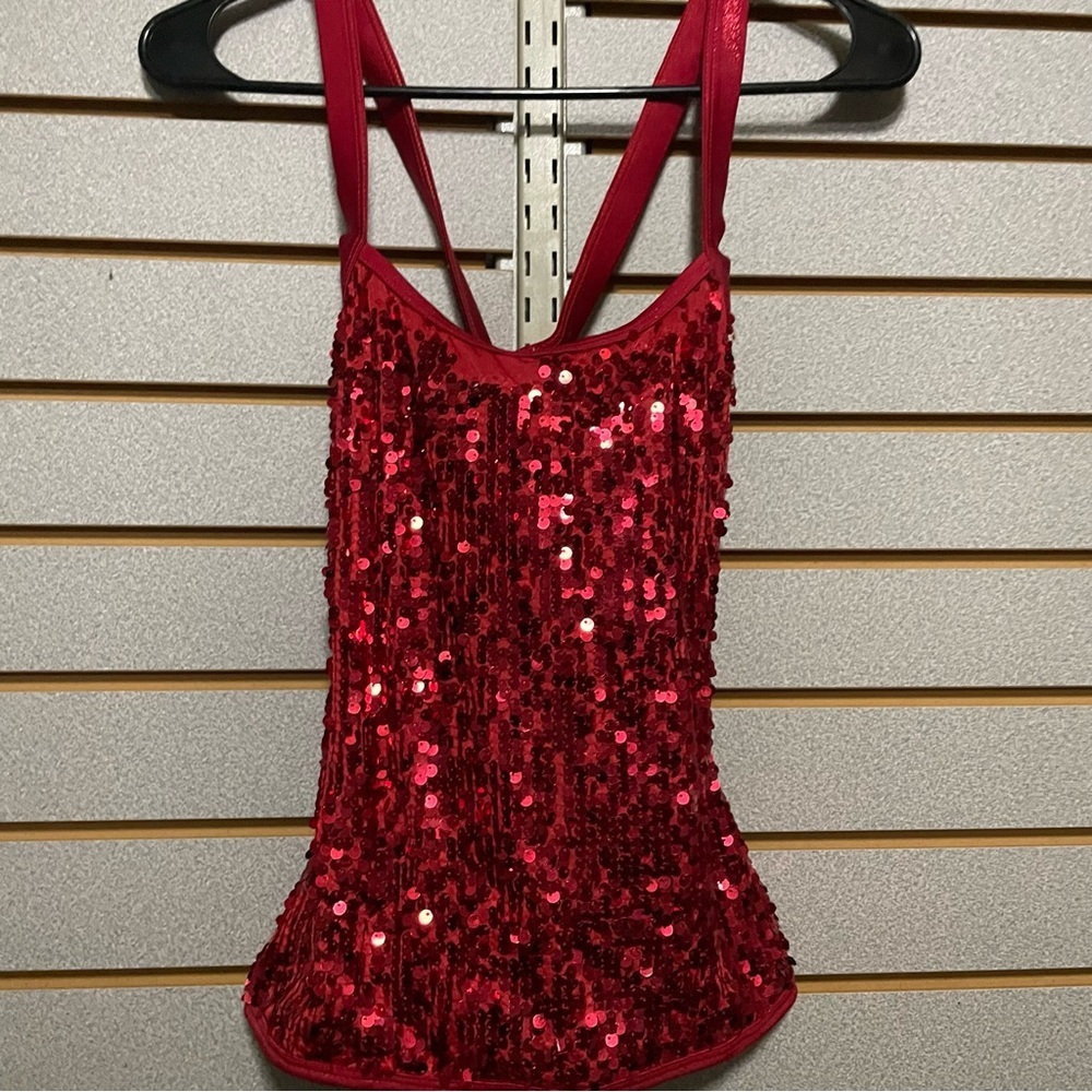 Balera Dancewear Strappy Sequined Red Tank SA XS Party Vegas Shiny‎